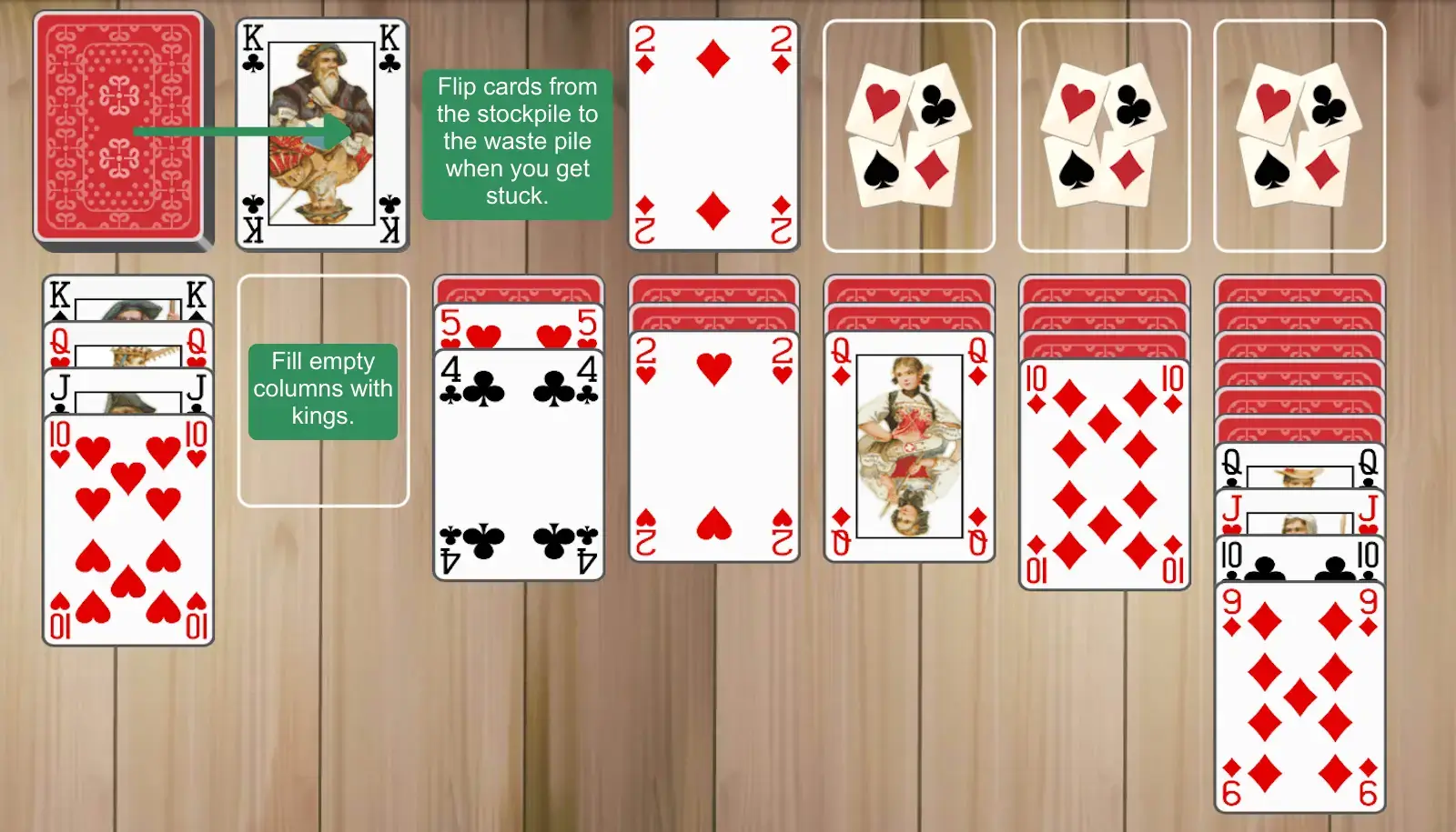 use empty spaces wisely and draw from the stockpile when stuck